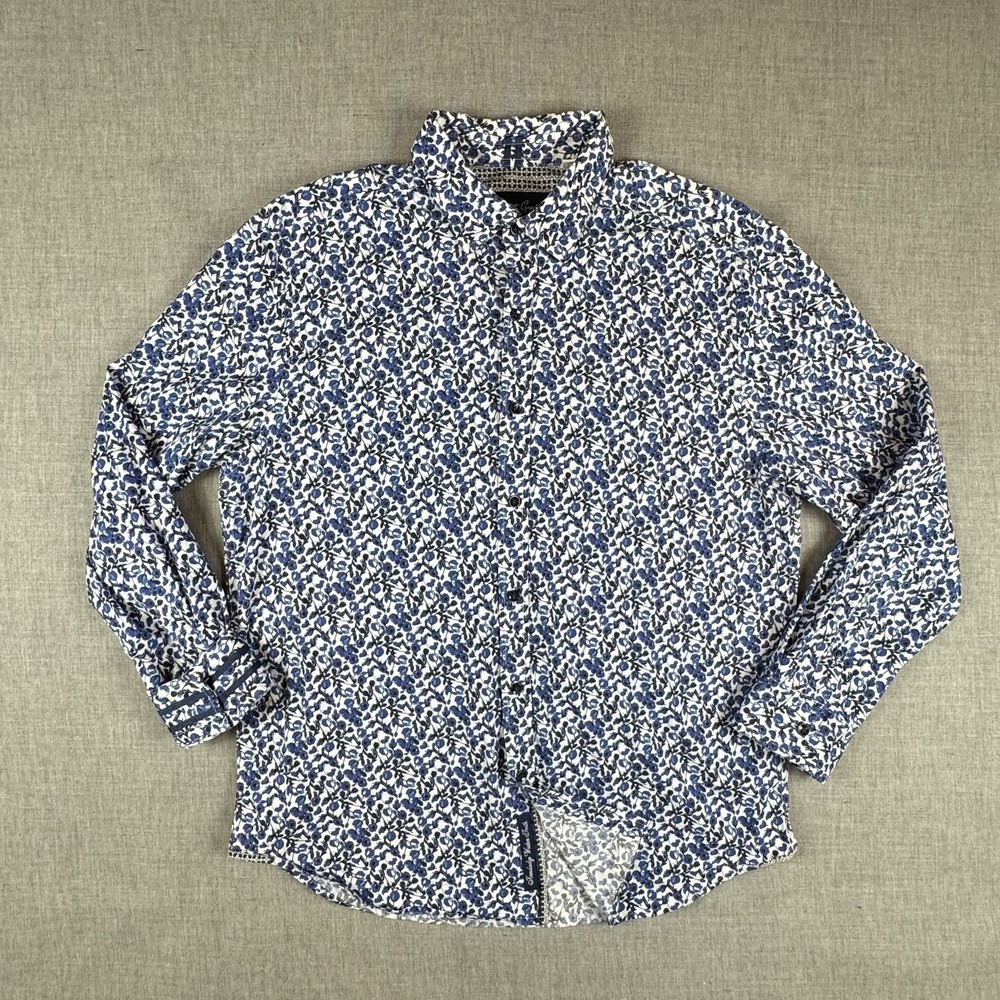 Robert Graham Shirt Mens 2XL Blue White Floral Tailored Fit Modern Americana - Picture 2 of 10